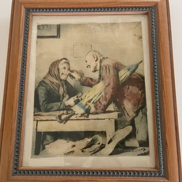 Vintage Framed Print On Silk Inspired By Pompeo Massani Good News - Picture 2 of 12